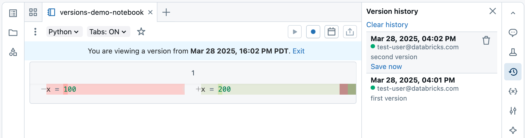 Perlihatkan perbedaan riwayat versi buku catatan.