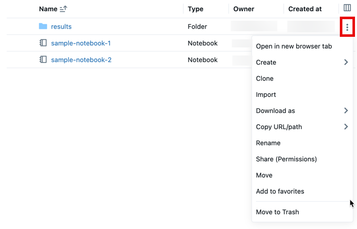 Buka menu tindakan folder