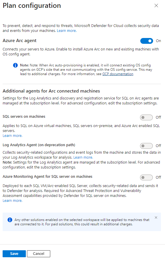 Cuplikan layar yang memperlihatkan tombol untuk paket Defender for Databases.