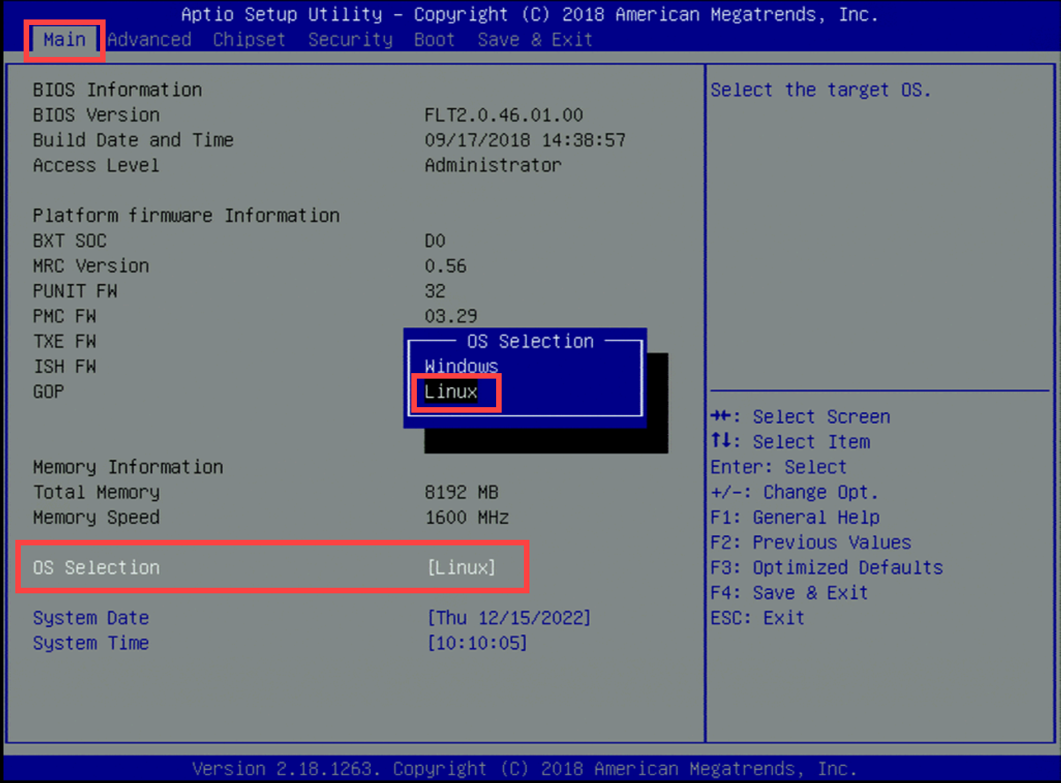 Cuplikan layar pengaturan OS ke Linux di YS-FIT2 Anda.