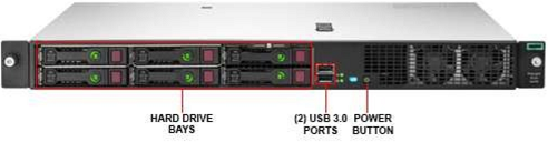 Foto panel depan HPE ProLiant DL20 Gen10.