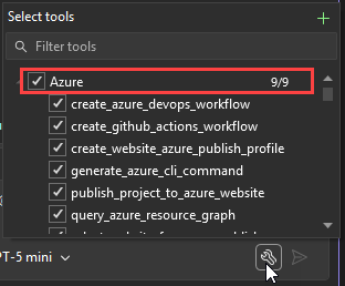 Cuplikan layar yang memperlihatkan dialog pilih alat dengan simpul Azure dicentang.