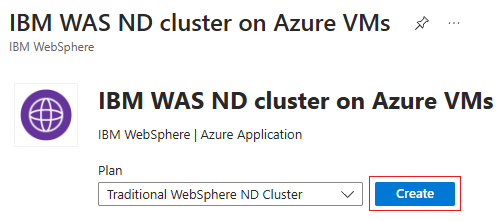 Cuplikan layar portal Azure yang memperlihatkan kluster IBM WAS ND pada penawaran Azure VM.