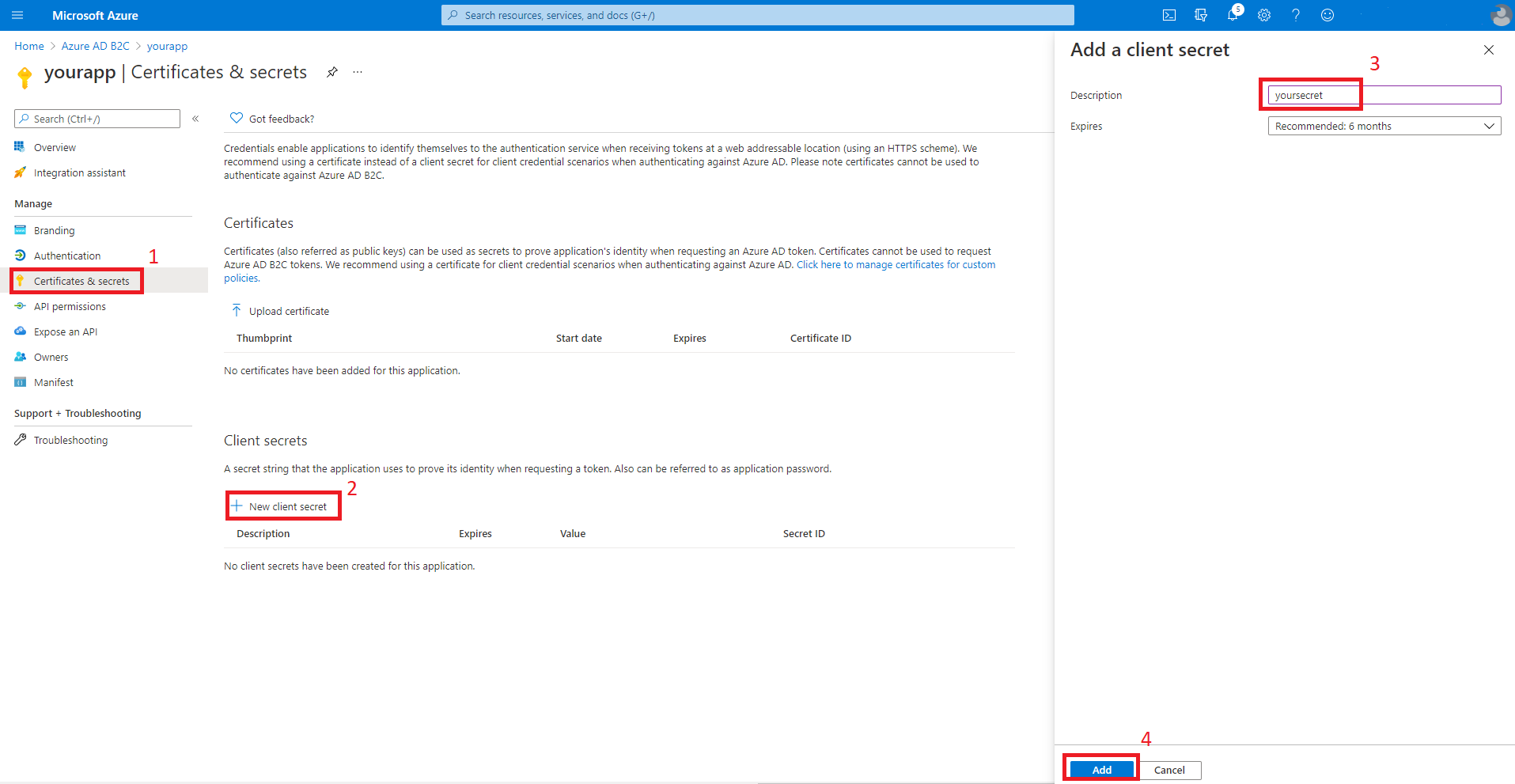 Tambahkan layar rahasia klien.