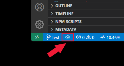 Bilah status Visual Studio Code, dengan ikon 'push' yang disorot.