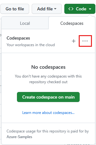 cuplikan layar GitHub tab Codespaces dengan kontrol elipsis disorot.