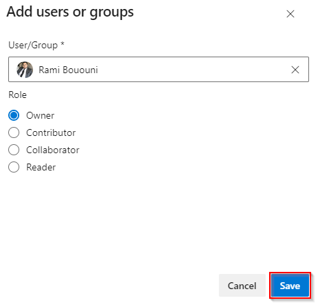 Cuplikan layar memperlihatkan cara menambahkan pengguna atau grup baru.