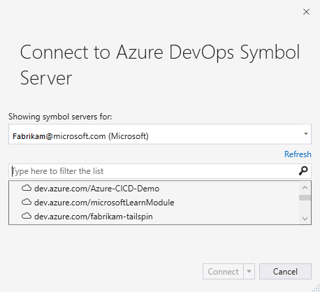 Koneksi ke Server Simbol Azure DevOps