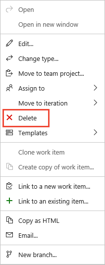 Cuplikan layar menu multi-pilih Tindakan backlog, pilih Hapus.
