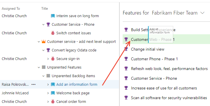 Cuplikan layar Petakan item yang tidak transparan ke fitur, versi cloud.