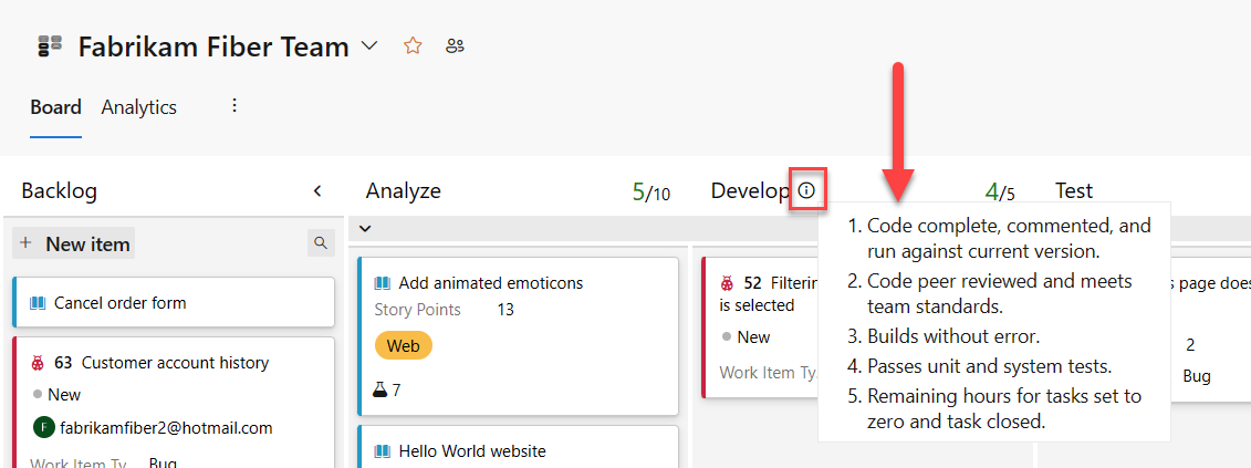 Cuplikan layar memperlihatkan tooltip informasi Definisi Selesai.