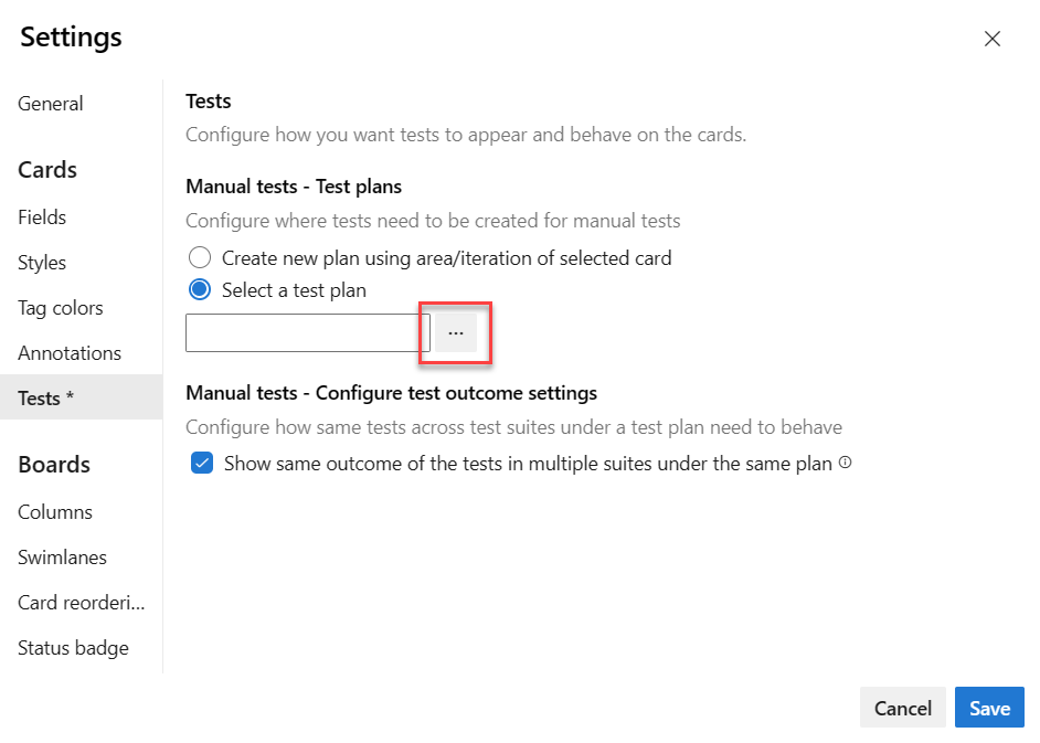 Cuplikan layar opsi konfigurasi pengujian.