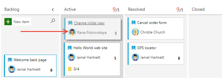 Cuplikan layar memperlihatkan pemindahan kartu antar kolom di Agile.