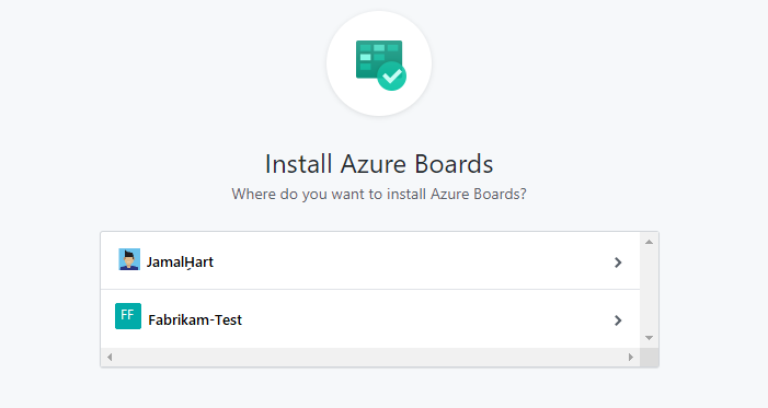 Cuplikan layar memperlihatkan dialog Instal Azure Boards.