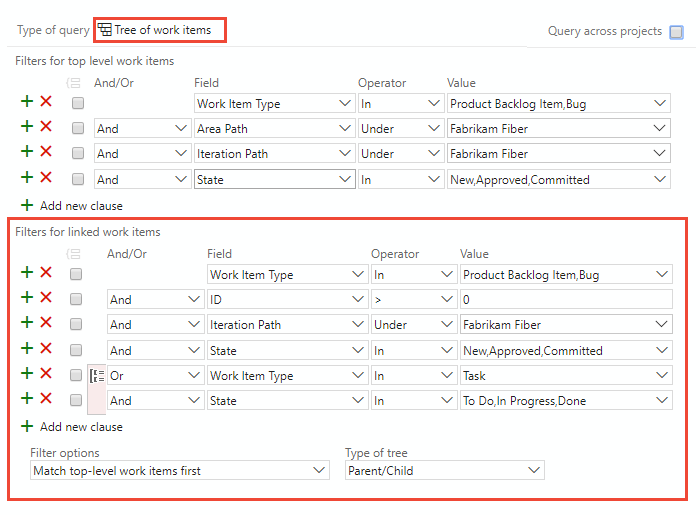 Cuplikan layar tampilan Editor Kueri Pohon item kerja.