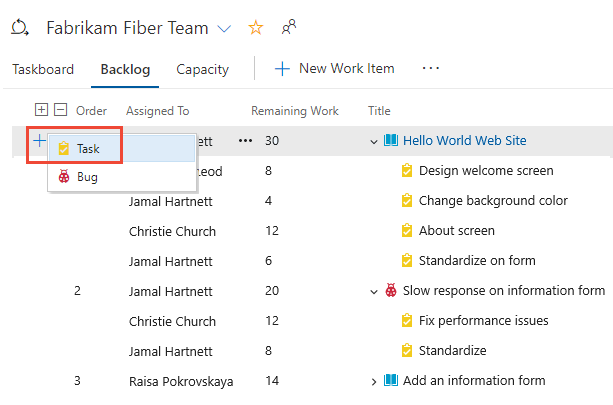 Halaman backlog sprint, tambahkan tugas