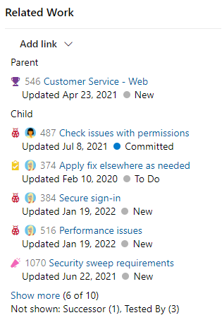 Cuplikan layar yang memperlihatkan kontrol Pekerjaan Terkait.