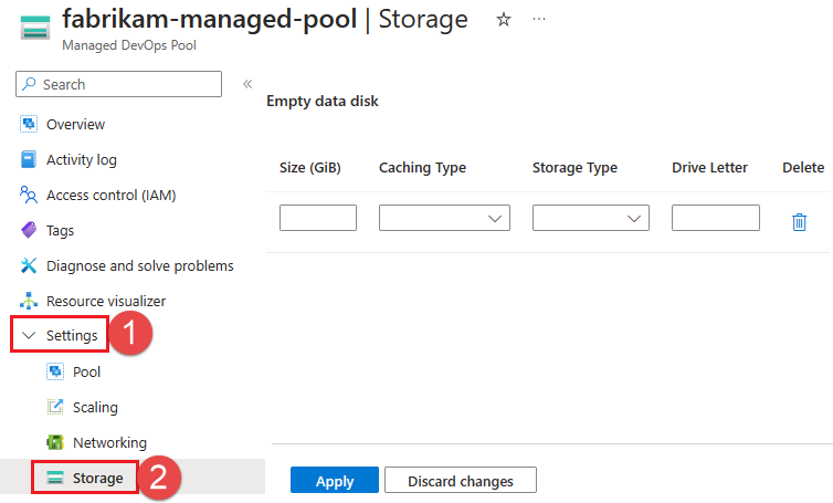 Cuplikan layar yang memperlihatkan menu disk data kosong.