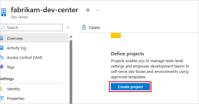 Cuplikan layar tombol Buat Proyek pusat pengembangan