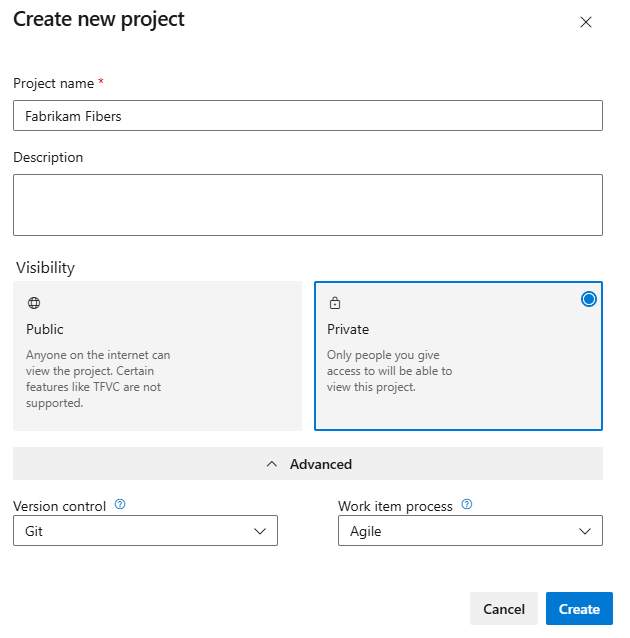 Cuplikan layar buat formulir proyek baru.