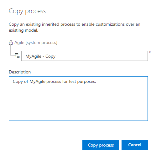 Cuplikan layar dialog Salin proses.