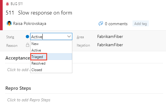 Formulir bug, status Triaged ditambahkan