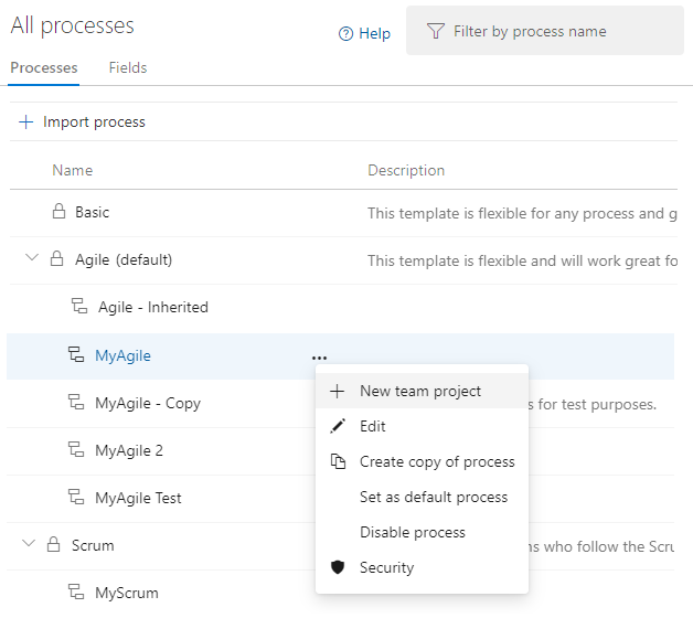 Membuat proyek dari proses yang dipilih