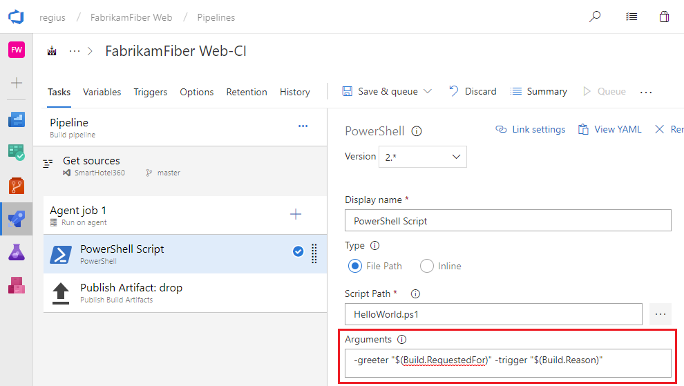 Buka tugas PowerShell di konsol build