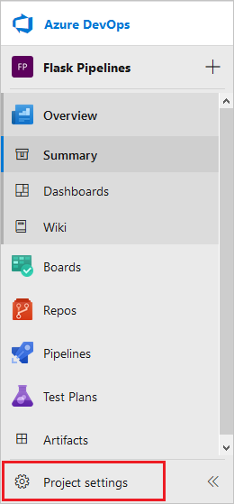 Cuplikan layar tombol pengaturan proyek di dasbor proyek.