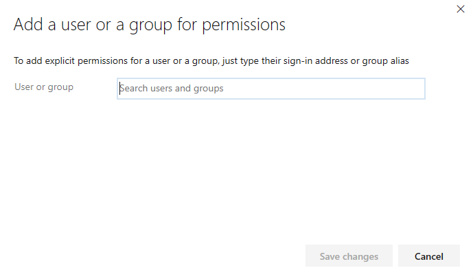 Cuplikan layar keamanan alur menambahkan pilihan pengguna atau grup.