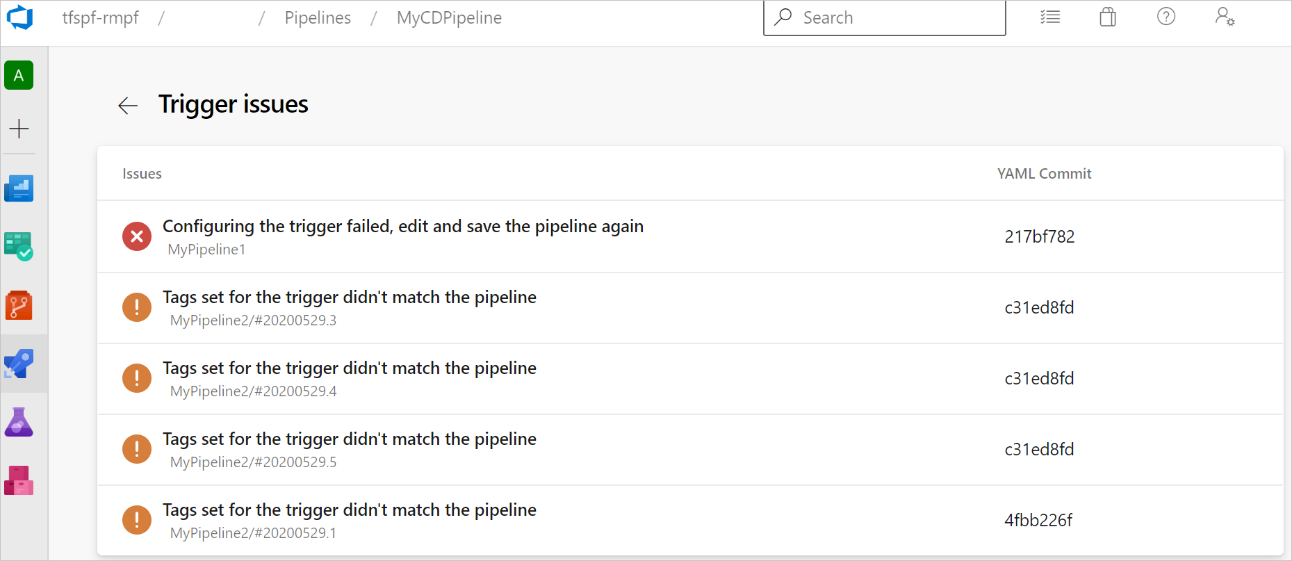 Cuplikan layar yang menunjukkan dukungan untuk menanggulangi masalah pemicu.