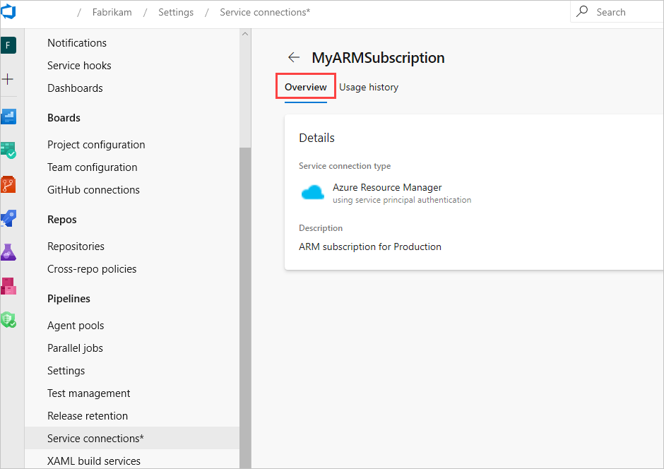 Cuplikan layar halaman gambaran umum Azure Resource Manager.