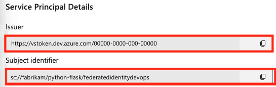 Cuplikan layar yang memperlihatkan kredensial DevOps untuk autentikasi gabungan.