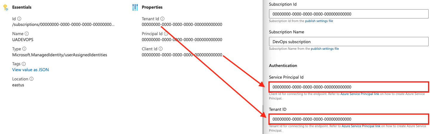 Cuplikan layar yang memperlihatkan portal Azure nilai identitas terkelola.