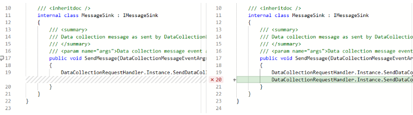 Cuplikan layar memperlihatkan indikator cakupan perubahan baris permintaan pull.