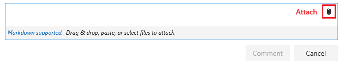Cuplikan layar yang memperlihatkan cara memilih ikon paperclip untuk melampirkan file ke halaman wiki.
