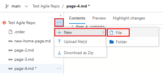 Cuplikan layar menambahkan halaman ke wiki dari portal web.
