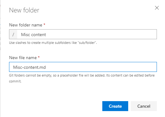 Cuplikan layar dialog Buat folder.