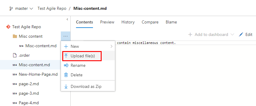 Cuplikan layar memperlihatkan pilihan yang disorot, Unggah file.