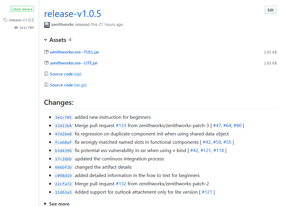 Contoh rilis GitHub.