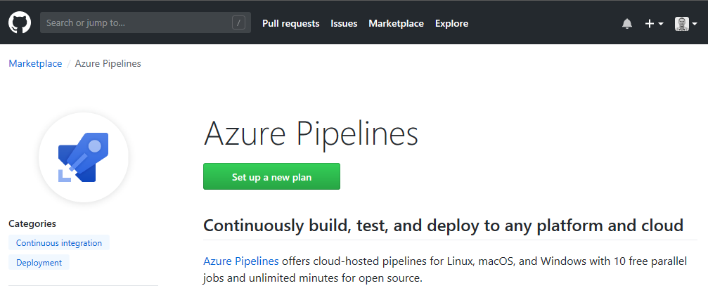 Aplikasi Azure Pipelines di GitHub Marketplace