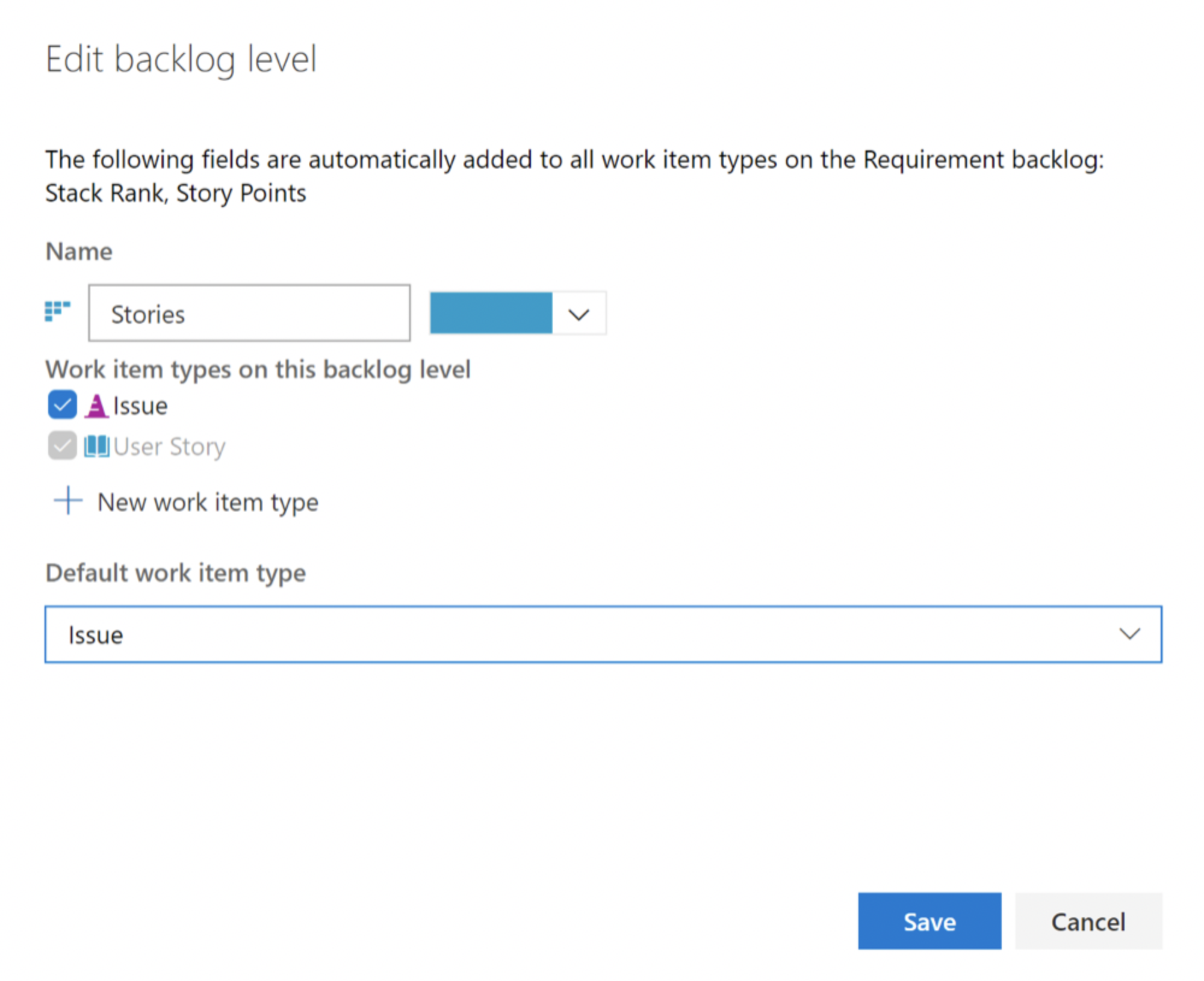 Gunakan halaman Azure Boards ini untuk menambahkan jenis item kerja yang sebelumnya dikecualikan ke papan dan backlog.