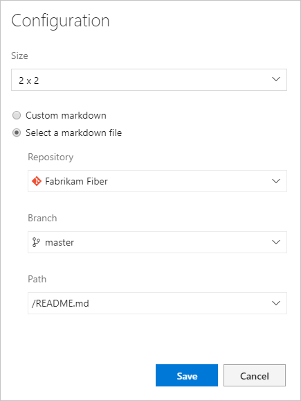 Cuplikan layar widget Konfigurasi Markdown dengan file repositori.