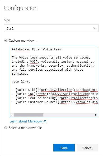 Cuplikan layar untuk Mengonfigurasi markdown, entri teks.