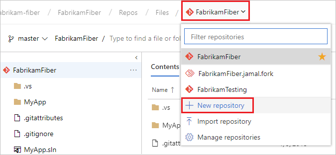 Cuplikan layar menu repositori, pilih Repositori baru.