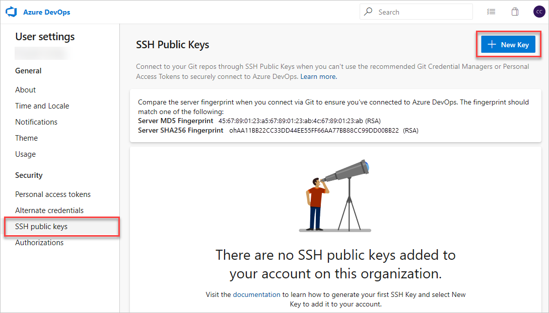 Cuplikan layar memperlihatkan akses ke Konfigurasi Keamanan di Azure DevOps.