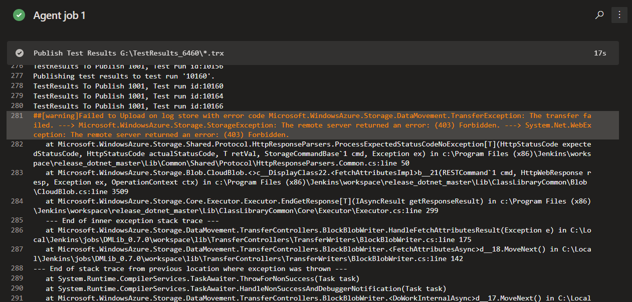 Cuplikan layar memperlihatkan kesalahan 403 yang dikembalikan dalam log.