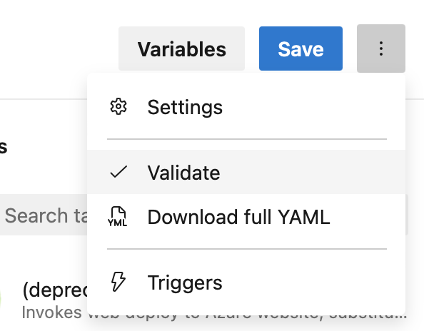 Cuplikan layar validasi YAML.