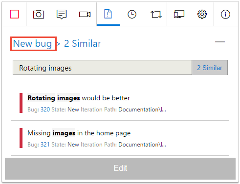Cuplikan layar memperlihatkan Kembali ke formulir detail bug.