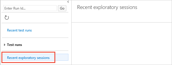 Cuplikan layar halaman Sesi eksplorasi terbaru di Azure DevOps Server.